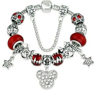 Red and Silver Mickey and Minnie Charm Bracelet